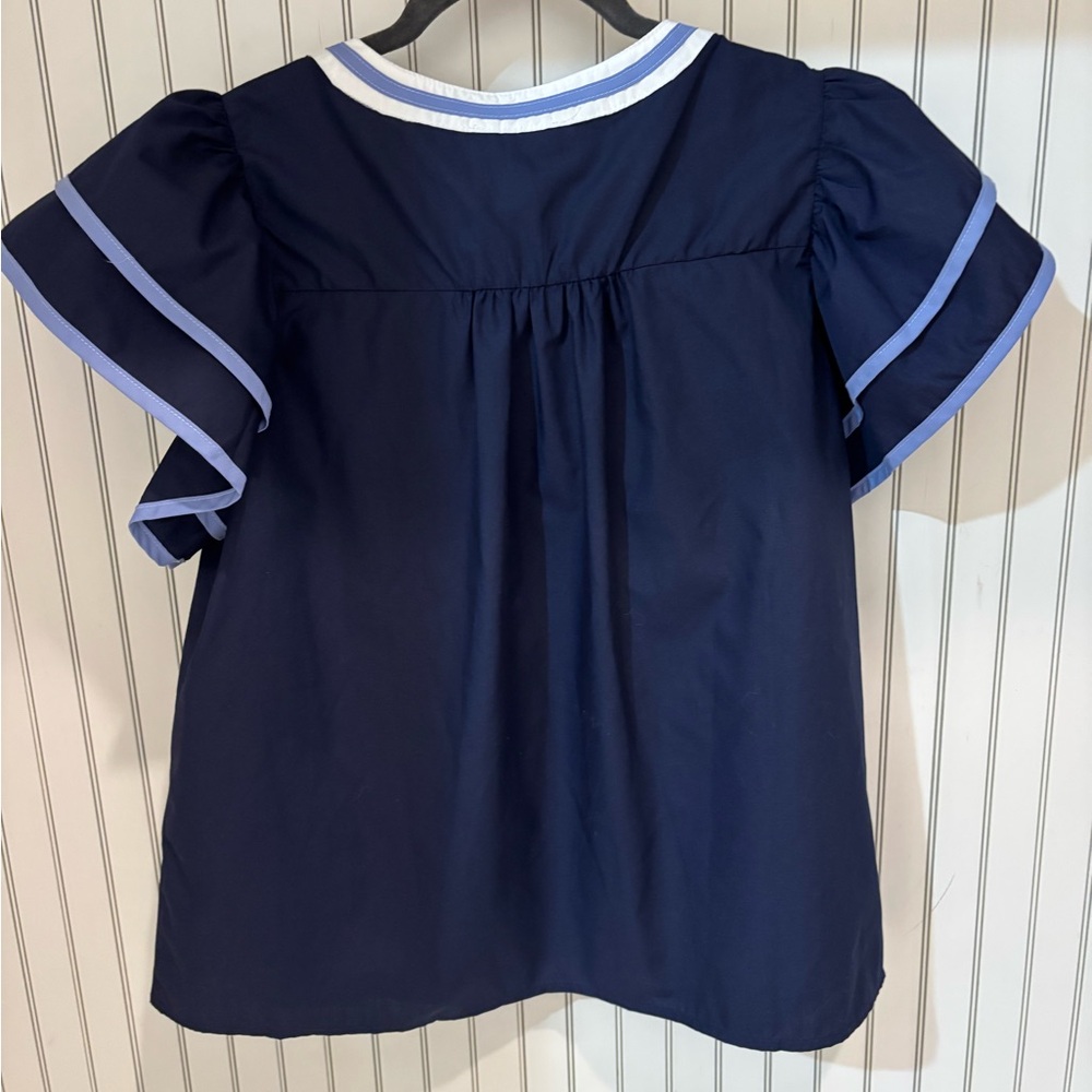 entro NWT Navy Tunic with Periwinkle Embroidered Appliqué size Medium - Picture 2 of 3